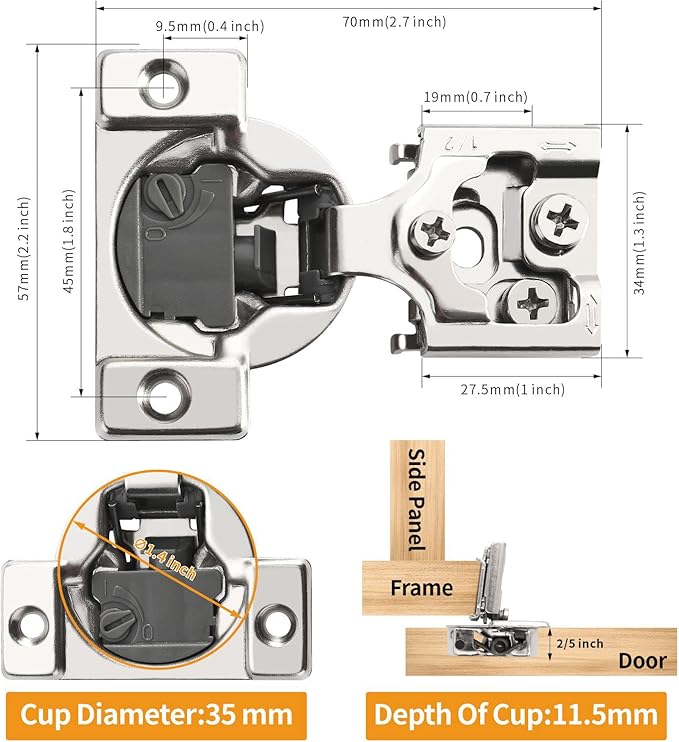 Chibery 30 Pack 1/2" Overlay 4D Soft Close Concealed Hinges for Face Frame Door, Adjustable Closing Speed, Smooth Slow Self Close Hinges, Satin Nickel, 105° Open Angle Stainless Steel Cabinet Hinges