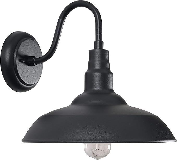 Kenroy Home 14'' Transitional 1-Light Outdoor Wall Sconce Wall Light, Wall Mounted Light with Black Metal Round Shade for Porch, Patio or Garage, Black
