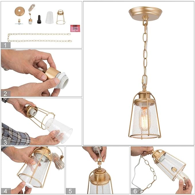 classy leaves Gold Pendant Lights, Modern Pendant Lighting Kitchen Island with Seeded Glass Shade, Hanging Light Fixtures for Foyer, Hallway, Entryway, Dark Gold Finish