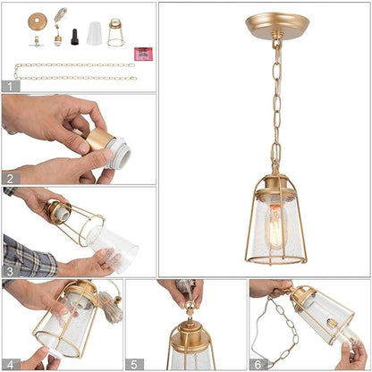 classy leaves Gold Pendant Lights, Modern Pendant Lighting Kitchen Island with Seeded Glass Shade, Hanging Light Fixtures for Foyer, Hallway, Entryway, Dark Gold Finish
