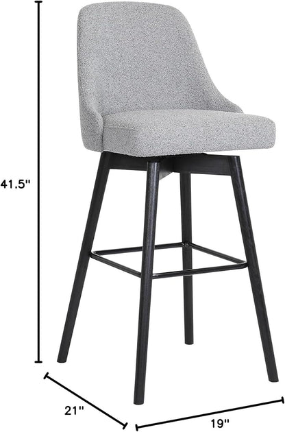 Armen Living Sicily Modern Farmhouse 30" Seat Height Swivel Black Wood Bar Stool for Kitchen Island Counter in Light Gray Fabric