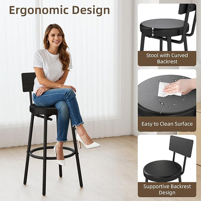 Zevemomo 4 Pieces 28.9" Round Bar Table Set, Bar Stool Table Set of 3, Black Kitchen Bar Table, Breakfast Table with Storage, 3 Thickened Cushion Stools with Backrest for Small Space & Bistro-Black
