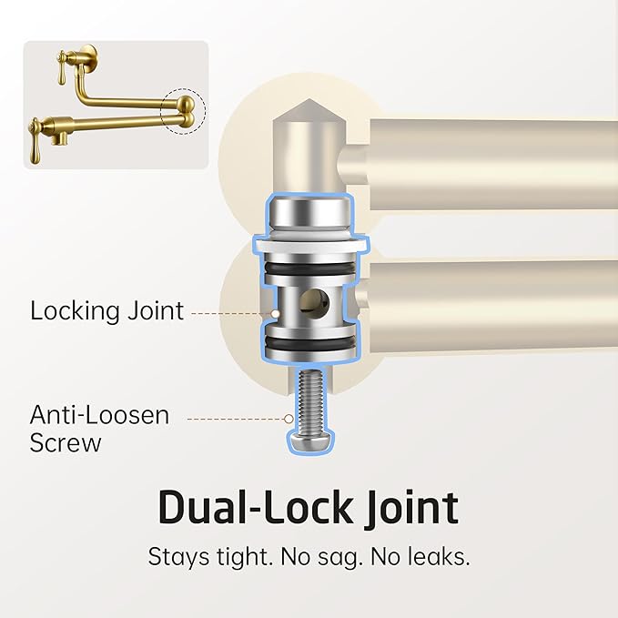KES Upside Down Pot Filler Faucet with Heat-Resistant Cartridge, 26'' No Lead Vintage Pot Filler Faucet with Double Joint Swing Arm, Wall Mount, 18/8 Stainless Steel, Brushed Gold, KN928S24LF-BZ