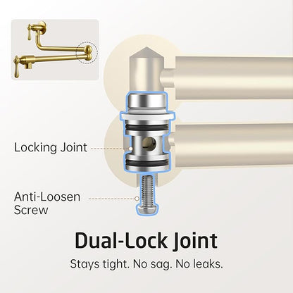 KES Upside Down Pot Filler Faucet with Heat-Resistant Cartridge, 26'' No Lead Vintage Pot Filler Faucet with Double Joint Swing Arm, Wall Mount, 18/8 Stainless Steel, Brushed Gold, KN928S24LF-BZ