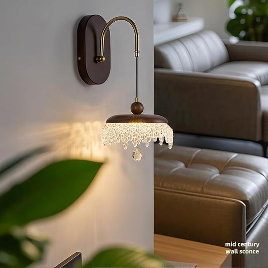 LED Wall Sconce,Wood Wall Light Fixtures,8" Indoor Hardwired Wall Light,Vintage Scones Lighting for Bedroom Living Room Bathroom Dining Room Hallway (1 Pack)