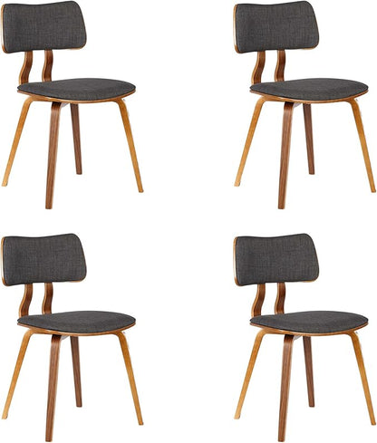 Armen Living Jaguar Mid-Century Dining Chair in Walnut Wood and Charcoal Fabric - Set of 4
