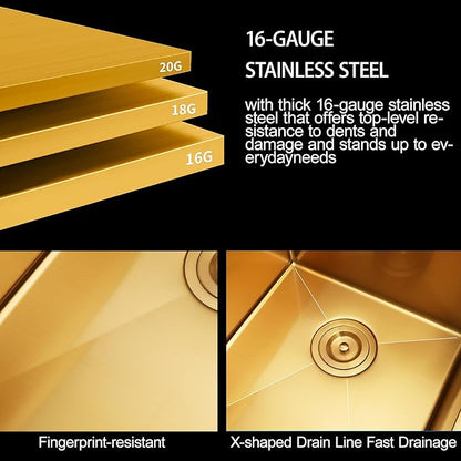 Gold Kitchen Sink,33 X 22 inch Drop in Kitchen Sinks Double Bowl,16 Gauge Stainless Steel 50/50 Double Sink,Top Mount/Drop In Double Kitchen Sink 33 inch