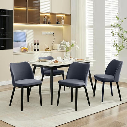 4 Dining Chairs: Upholstered Velvet Dining Room Side Chairs, Chair for Dining Room with Padded Seat and Wood Legs-Modern Dining Chairs for Restaurant, Kitchen, Cafe, Living Room(Dark Grey)