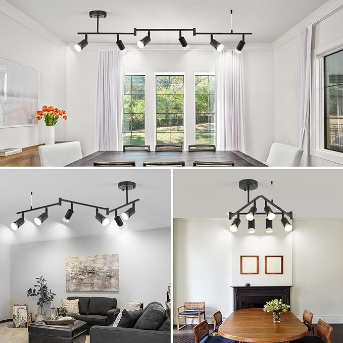 SEEBLEN 6-Light Black Track Lighting Fixtures Ceiling, Flexible Foldable Arm and Rotatable Light Head,Modern LED Track Lighting for Kitchen Islands, Dining Rooms(GU10 Socket, Bulbs Not Included)