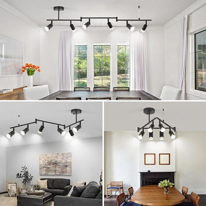 SEEBLEN 6-Light Black Track Lighting Fixtures Ceiling, Flexible Foldable Arm and Rotatable Light Head,Modern LED Track Lighting for Kitchen Islands, Dining Rooms(GU10 Socket, Bulbs Not Included)