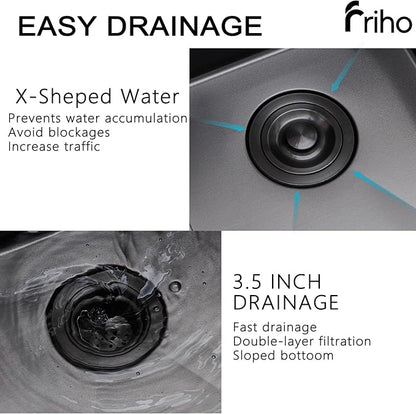 Friho Drop-in Black Bar Sink, 15"x 17" Inch Small Kitchen Sink, Stainless Steel Handmade Single Bowl Topmount RV Kitchen Sinks With Dish Grid & Basket Strainer