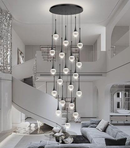 20 Light Crystal Chandelier for High Ceiling Dimmable LED Pendant Lights with Remote Adjustable Chandeliers for Staircase Foyer Living Room Black