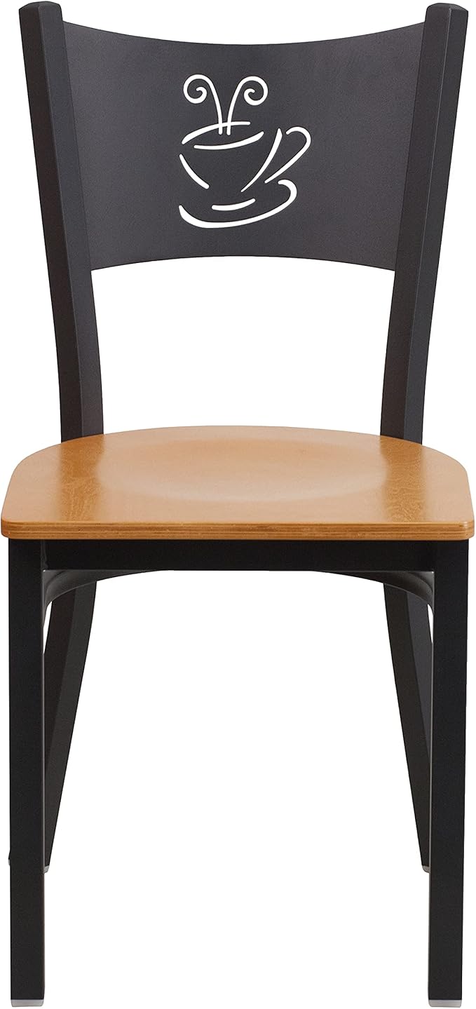 Flash Furniture 2 Pk. HERCULES Series Black Coffee Back Metal Restaurant Chair - Natural Wood Seat