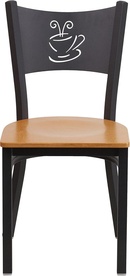 Flash Furniture 2 Pk. HERCULES Series Black Coffee Back Metal Restaurant Chair - Natural Wood Seat
