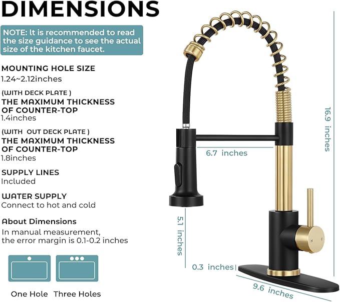 Kitchen Faucet with Pull Down Sprayer,Commercial Single Handle Stainless Steel Kitchen Faucets with Deck Plate (Brush Gold&Black)