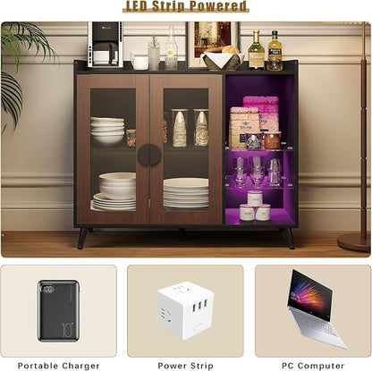 HedoAjim Sideboard Buffet Cabinet with Storage, Farmhouse Buffet Table Coffee Bar Storage Cabinet with 4 Doors, 3 Drawers and Shelves, Sideboard for Dining Room Kitchen (Brown)