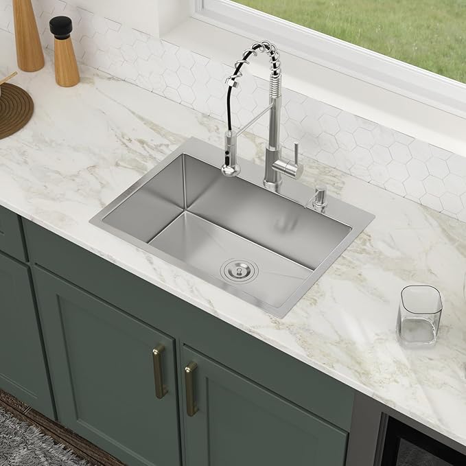 24x18 Drop in Kitchen Sink 24 Inch Stainless Steel Sinks 16 Guage 304 Single Bowl 9'' Deep Sinks with Drain Assembly LMT24189