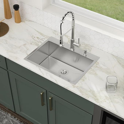 24x18 Drop in Kitchen Sink 24 Inch Stainless Steel Sinks 16 Guage 304 Single Bowl 9'' Deep Sinks with Drain Assembly LMT24189