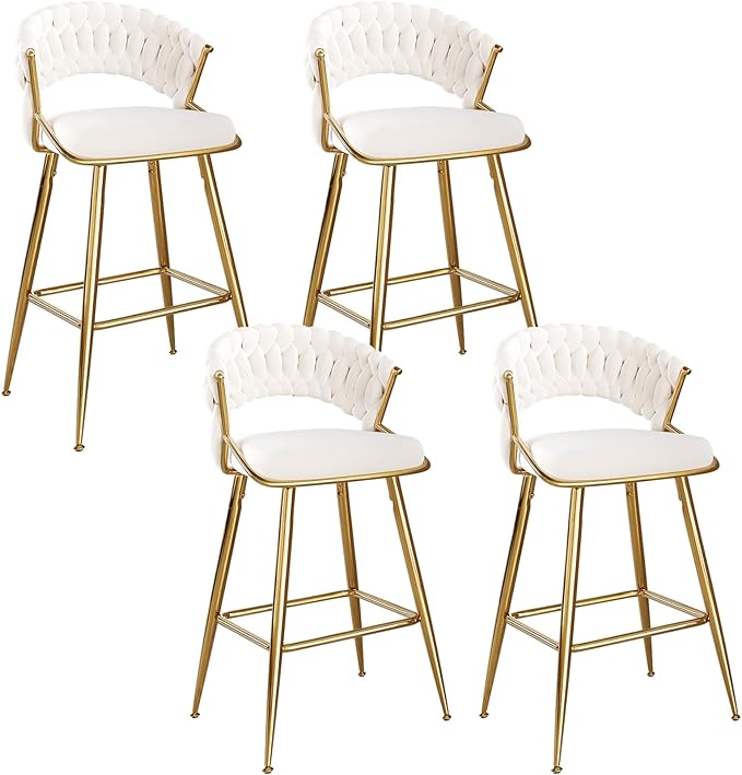 25.2" Velvet Counter Stool with Gold Accents, Ergonomic Plush Seat for Kitchen Island Bar