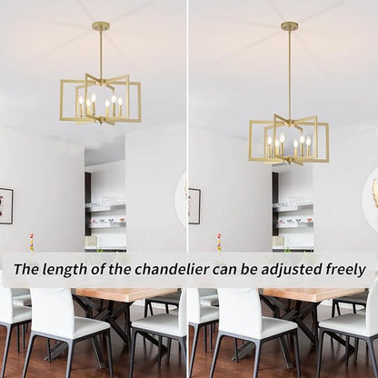Dining Room Light Fixture, 6-Light Gold Chandelier Modern Metal Industrial Chandelier Lighting for Farmhouse Living Room Kitchen Entryway (Gold, E12 Bulbs Not Included)