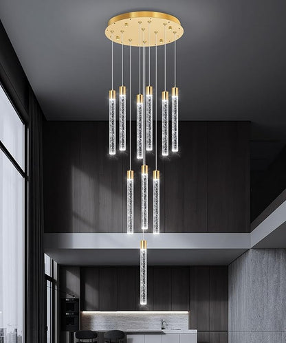 10-Light Long Large Modern Led Crystal Chandeliers Modern Spiral Chandeliers High Ceilings Chandelier for Staircase Foyer Gold