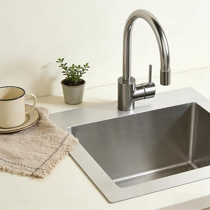 MILOSEN 17 x 19 inch Drop in Bar Sink, 304 Stainless Steel Topmount RV Small Kitchen Sink, Deep Outdoor Single Bowl Wet Bar&Prep Sinks with Bottom Grid and Strainer, Brushed Nickel