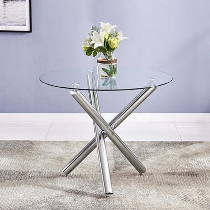 Round Glass Dining Table 35.4'' Inch Modern Round Kitchen Table with Metal Legs Durable Stylish Dinner Table for Dining Room Kitchen