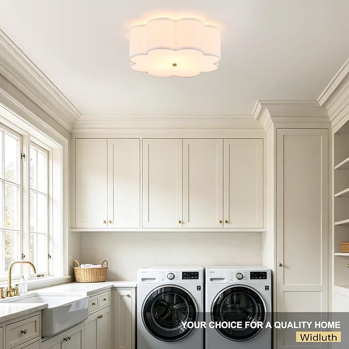 Modern Drum Semi Flush Mount Ceiling Light 17.71" Modern 3-Lights Gold Drum Ceiling Lighting Fixture Vintage Linen Ceiling Lamp for Laundry Room, Kitchen, Basement, Bedroom