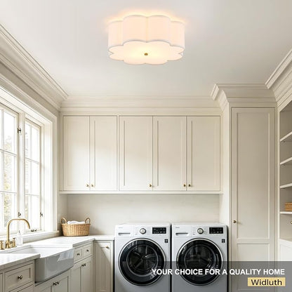 Modern Drum Semi Flush Mount Ceiling Light 17.71" Modern 3-Lights Gold Drum Ceiling Lighting Fixture Vintage Linen Ceiling Lamp for Laundry Room, Kitchen, Basement, Bedroom