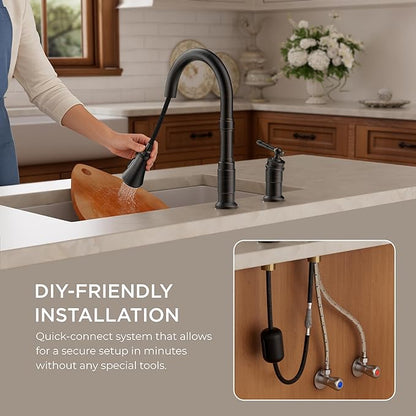 FORIOUS 2 Hole Kitchen Faucet with Pull Down Sprayer, Stainless Steel Rustic Kitchen Sink Faucet 3 Spray Modes with Single Seperate Handle, Suitable for Farmhouse Outdoor Rv Bar, Oil Rubbed Bronze