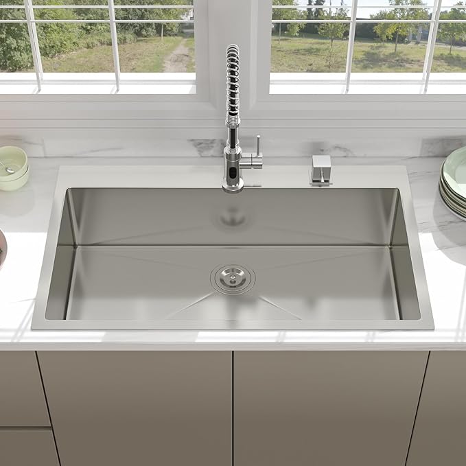 36 Drop In Kitchen Sink - Beslend 36x22 Inch Kitchen Sink Drop In Stainless Steel Sinks Topmount 16 Gauge 9" Deep Single Bowl Above Counter Sinks Dish Basin, Sink Only