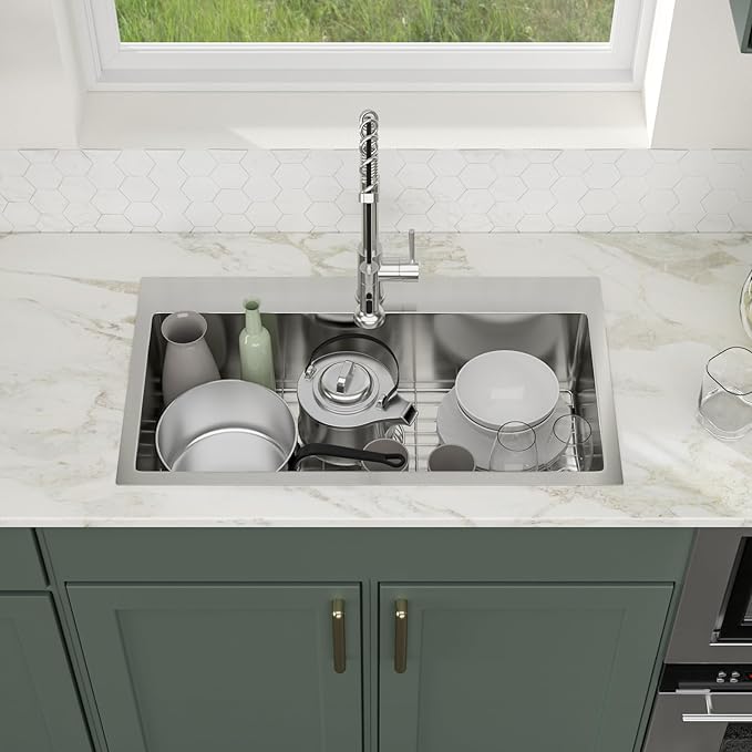 32 Inch Drop In Kitchen Sink Logmey 32x18x9 Inch Topmount Sinks 16-Gauge Stainless Steel Single Bowl Kitchen Sink