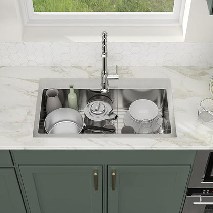 32 Inch Drop In Kitchen Sink Logmey 32x18x9 Inch Topmount Sinks 16-Gauge Stainless Steel Single Bowl Kitchen Sink