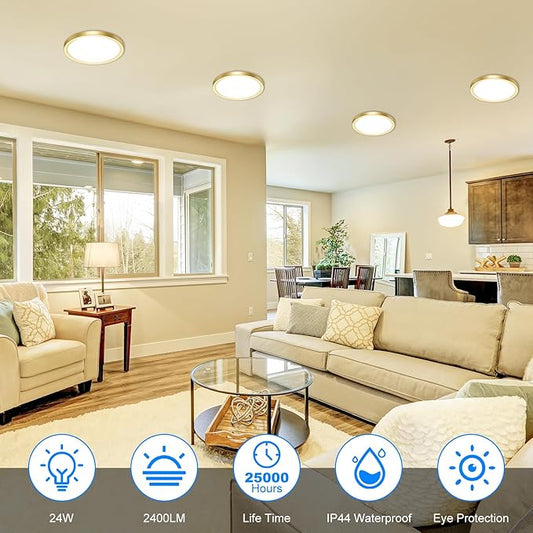 Peasur 7 Inch LED Ceiling Light Gold, 15W Slim Flush Mount Ceiling Light 3000K/4000K/6500K Adjustable, Modern Round Ceiling Lighting for Bedroom, Living Room, Kitchen (2-Pack)