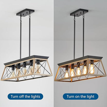 HuixuTe 5-Light Farmhouse Dining Room Chandelier Over Table, Rustic Kitchen Island Lighting, Adjustable Height Pendant Light for Kitchen, Dining Room Table Rustic Wood