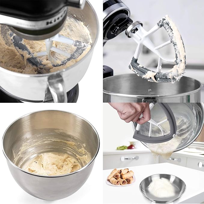 Flex Edge Beater for KitchenAid,Mixer Attachement Compatible With KitchenAid,Mixer Accessory,Fits Tilt-Head Stand Mixer Bowls For 4.5-5 Quart Bowls,Beater With Silicone Edges,Grey