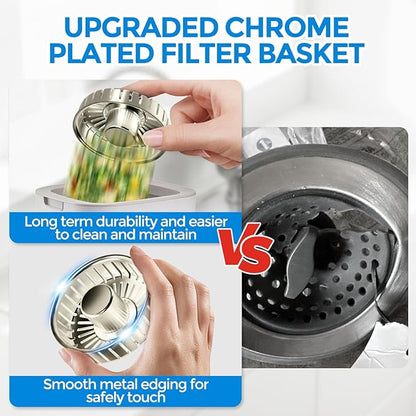 zaa Kitchen Sink Drain Strainer - Kitchen Sink Stopper, 304 Stainless Steel Sink Drain Stopper, Sink Protector for Kitchen with Anti-Clog Filter, Fit US Standard 3-1/2'' Sink Drain Hole, Nickel