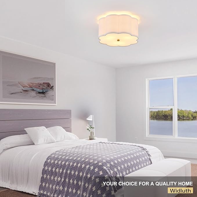 12.99“ Semi Flush Mount Ceiling Light Fixture Modern 3-Lights Gold Drum Ceiling Lighting Vintage Linen Ceiling Lamp for Laundry Room, Kitchen, Basement, Dining Room, Bedroom