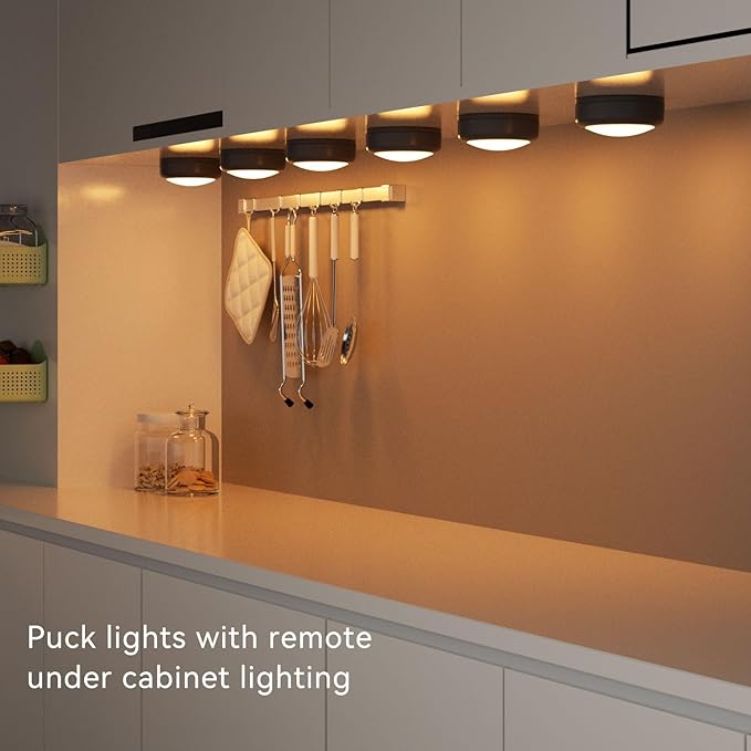 LED Puck Lights with Remote, 13-Color Under Cabinet Lighting Wireless, Battery Operated Stick-On Lights, Dimmable Push Light for Closet/Shelf/Wall (Black-3 Pack)