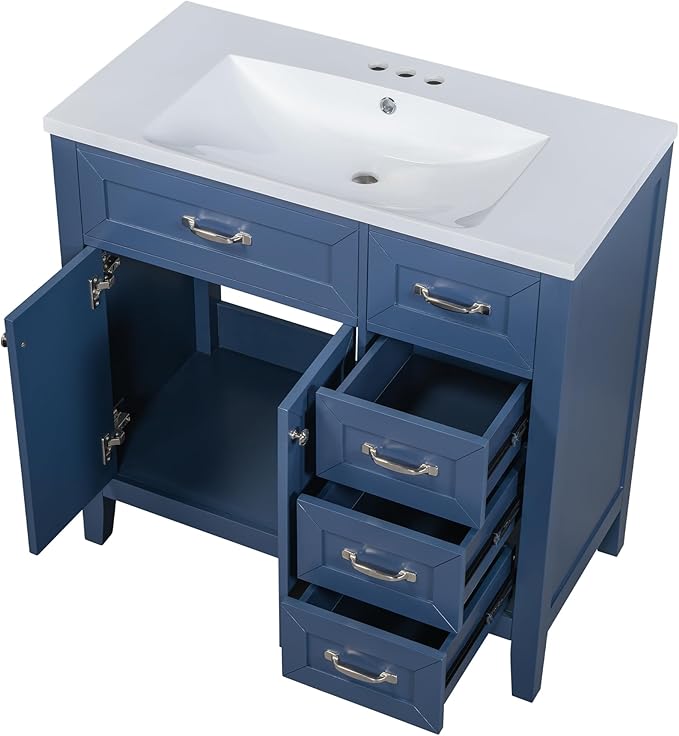36"x18" Bathroom Vanity Sink Top Only, Center-Located Undermount Countertop, Fit for 4" Centerset Faucet (Not Included), White