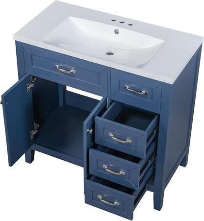 36"x18" Bathroom Vanity Sink Top Only, Center-Located Undermount Countertop, Fit for 4" Centerset Faucet (Not Included), White