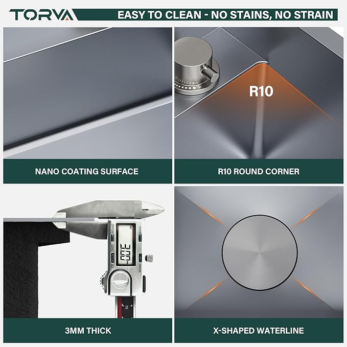 TORVA RV Kitchen Sink, 15 x 18 x 9 Inch Undermount Bar Sink 16 Gauge Stainless Steel Single Bowl Sink with Foldable Faucet Cutting Board, Grey