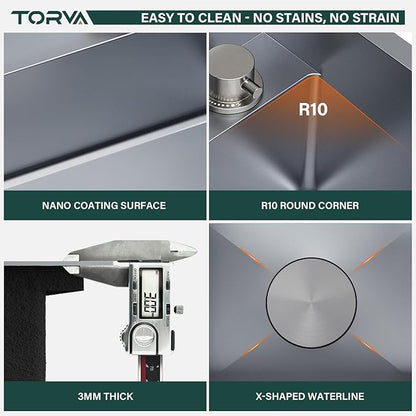 TORVA RV Kitchen Sink, 15 x 18 x 9 Inch Undermount Bar Sink 16 Gauge Stainless Steel Single Bowl Sink with Foldable Faucet Cutting Board, Grey