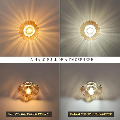 Shenmoyl Semi Flush Mount Light, Gold Hallway Vintage Fixture With Amber Water Lily Glass, Bulb Included, 4.72" Base Modern Ceiling Light for Porch Kitchen Bedroom