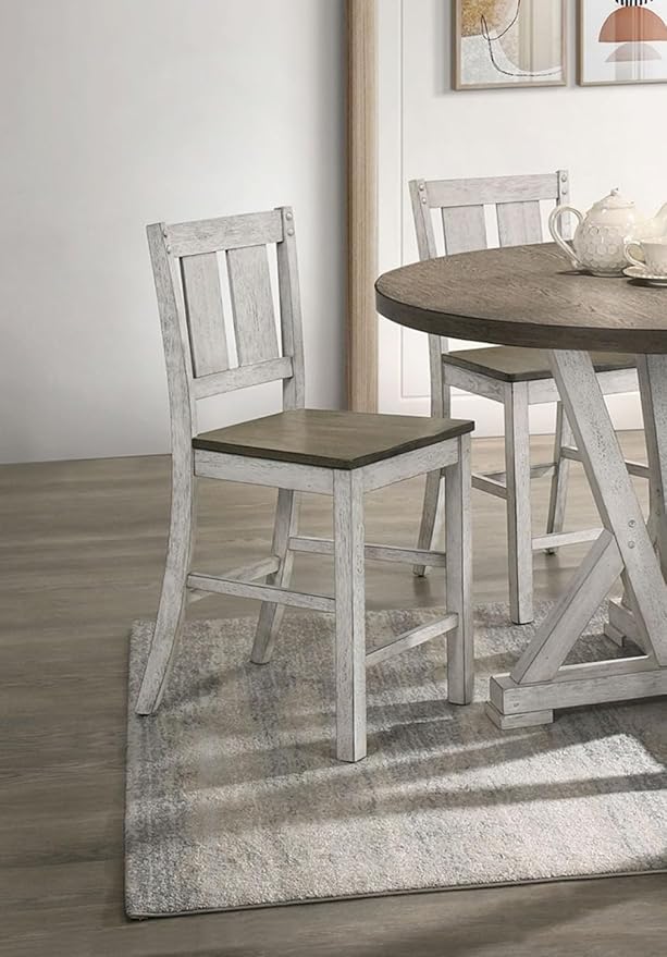 Living Room Chairs Comfy, Farmhouse Counter Height Dining Chair Set of 2, Solid Wood Slat Back Chairs for Kitchen Island, Dining Room, Comedor Sillas，Bedroom Furniture，Simple Assembly,White,AshBrow