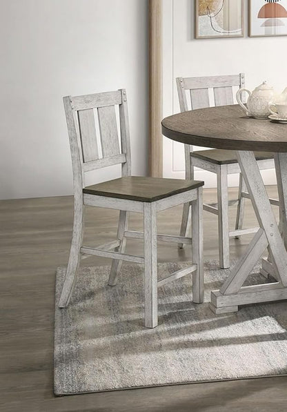 Living Room Chairs Comfy, Farmhouse Counter Height Dining Chair Set of 2, Solid Wood Slat Back Chairs for Kitchen Island, Dining Room, Comedor Sillas，Bedroom Furniture，Simple Assembly,White,AshBrow