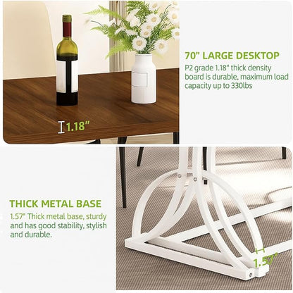 YITAHOME 70.3 Inch Modern Minimalist Dining Table for 6-8, Sturdy Wooden Table with Geometric White Metal Legs, for Dining Room, Kitchen, Conference Room
