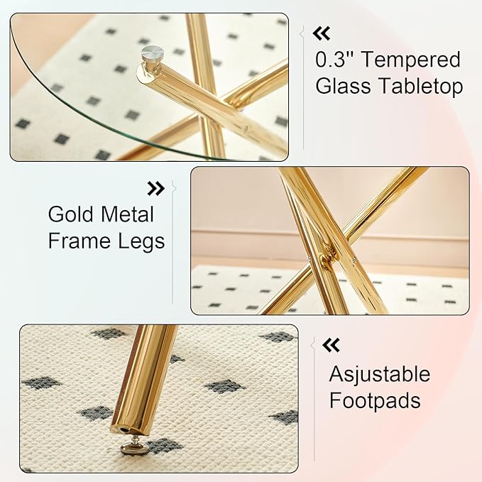 35.43'' Round Glass Dining Table,Modern Kitchen Table for 2-4 People,Dining Room Table with Tempered Glass Top and Metal Legs for Kitchen Apartment