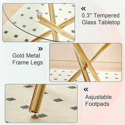 35.43'' Round Glass Dining Table,Modern Kitchen Table for 2-4 People,Dining Room Table with Tempered Glass Top and Metal Legs for Kitchen Apartment