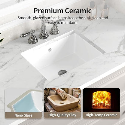 DeerValley 18 x 13.5 Inch Undermount Bathroom Sink, White Ceramic Under Counter Bathroom Sinks, Modern Lavatory Vanity Bath Wash Bowl Basin with Overflow